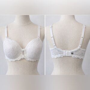 White Lace Push-Up Bra with Rhinestone Bow Detail